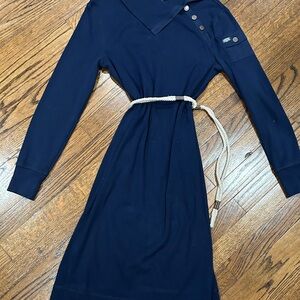 Ralph Lauren Nautical Navy Blue Dress with Rope Belt and Cowl Neck .